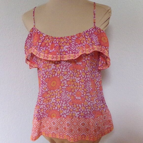 Joie Pink and Orange Floral Silk Blouse - Picture 2 of 6